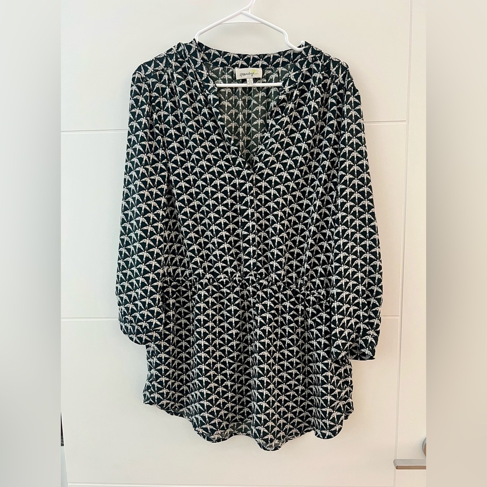 Anthropologie Porridge Black and White Scoop Neck Bishop Sleeve Blouse